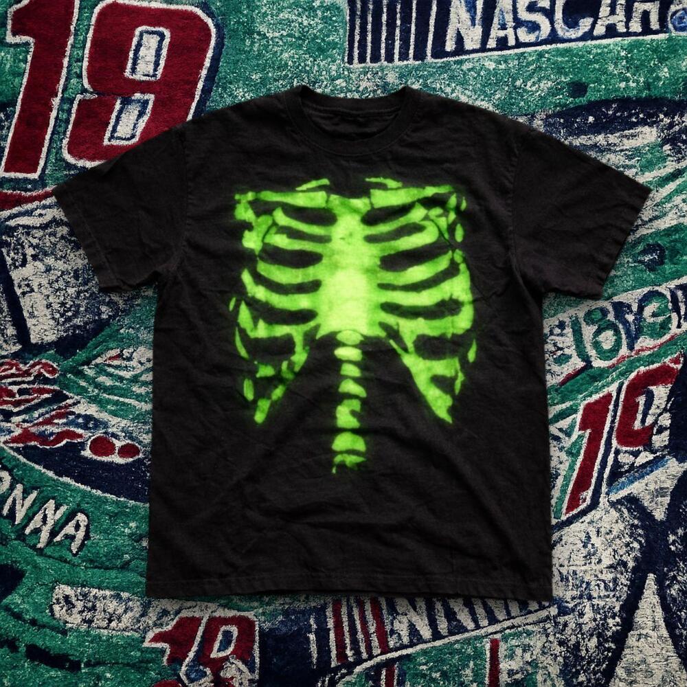 Black Skeleton Ribcage Graphic Tee Neon Glow Design Unisex